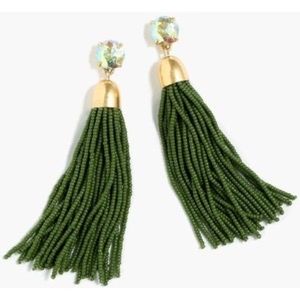 J.Crew Green Beaded Tassel Earrings
